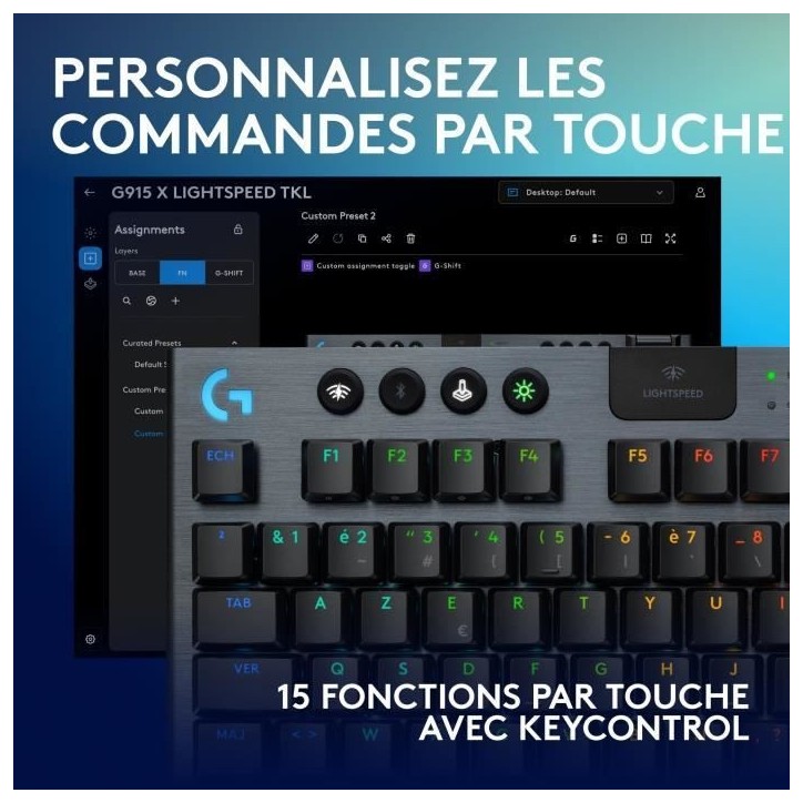 Clavier gamer - Sans fil - Logitech G - G915 TKL X - AZERTY - Switch tactile - Noir Clavier gamer - Sans fil - Logitech G - G915 TKL X - AZERTY - Switch tactile - Noir