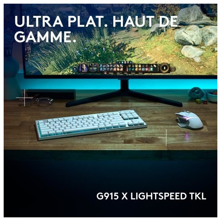 Clavier gamer - Sans fil - Logitech G - G915 TKL X - AZERTY - Switch tactile - Blanc Clavier gamer - Sans fil - Logitech G - G915 TKL X - AZERTY - Switch tactile - Blanc