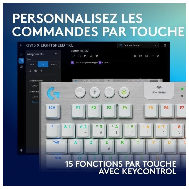 Clavier gamer - Sans fil - Logitech G - G915 TKL X - AZERTY - Switch tactile - Blanc Clavier gamer - Sans fil - Logitech G - G915 TKL X - AZERTY - Switch tactile - Blanc