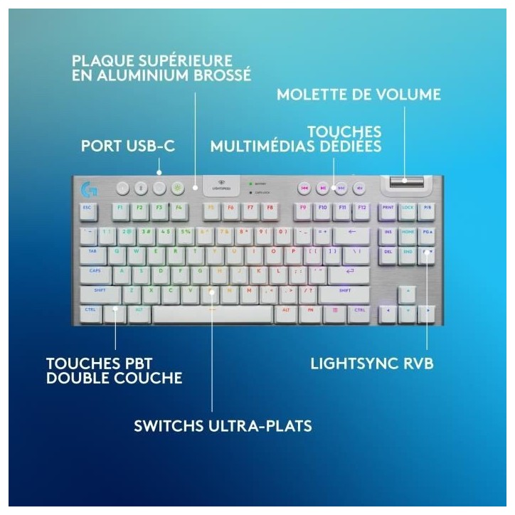 Clavier gamer - Sans fil - Logitech G - G915 TKL X - AZERTY - Switch tactile - Blanc Clavier gamer - Sans fil - Logitech G - G915 TKL X - AZERTY - Switch tactile - Blanc
