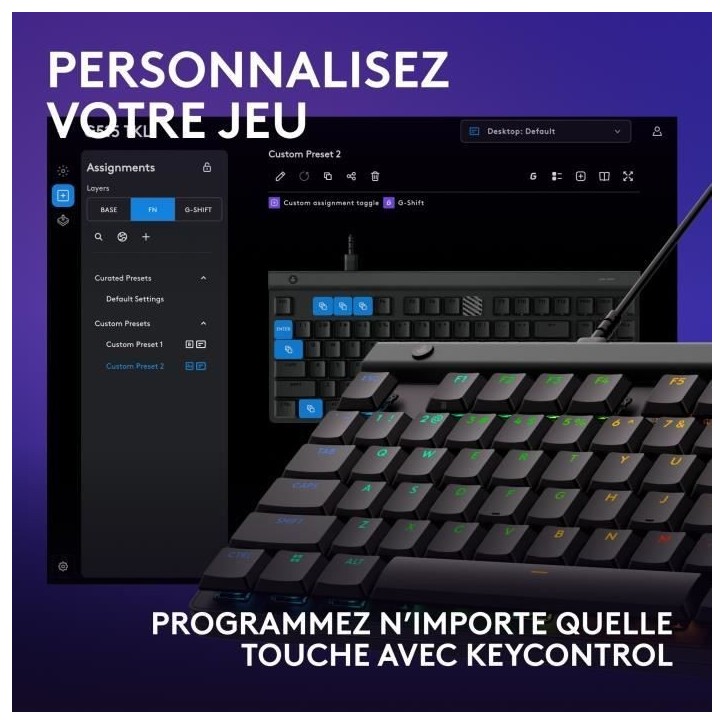 Clavier gamer - Filaire - Logitech G - G515 TKL - AZERTY - Mécanique - RGB - Noir
