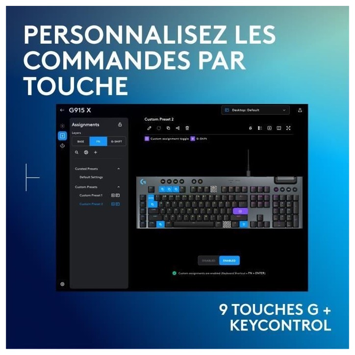 Clavier gamer - Filaire - Logitech G - G915 X - AZERTY - Switch tactile - Noir Clavier gamer - Filaire - Logitech G - G915 X - AZERTY - Switch tactile - Noir