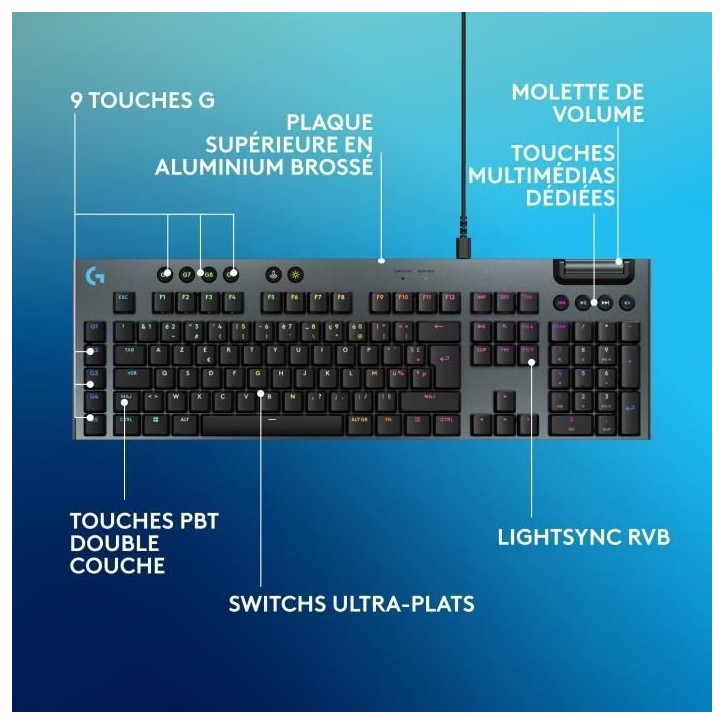 Clavier gamer - Filaire - Logitech G - G915 X - AZERTY - Switch tactile - Noir Clavier gamer - Filaire - Logitech G - G915 X - AZERTY - Switch tactile - Noir