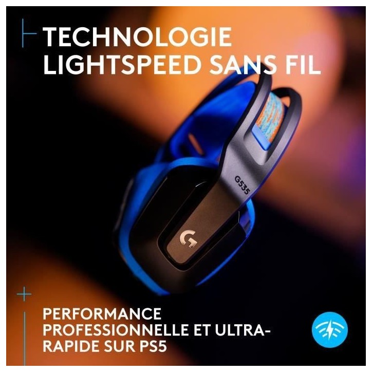 Casque gamer - Sans fil - Logitech G - G535 Lightspeed - PS5, PS4, PC, MAC - Noir/Bleu Casque gamer - Sans fil - Logitech G - G535 Lightspeed - PS5, PS4, PC, MAC - Noir/Bleu