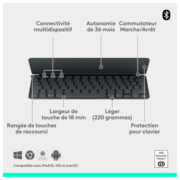 Etui clavier - Logitech - Keys to go 2- AZERTY - Universel - Graphite Etui clavier - Logitech - Keys to go 2- AZERTY - Universel - Graphite