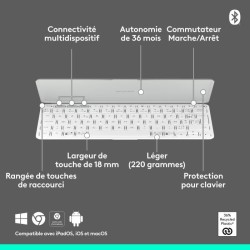 Etui clavier - Logitech - Keys to go 2 - AZERTY - Universel - Gris pâ