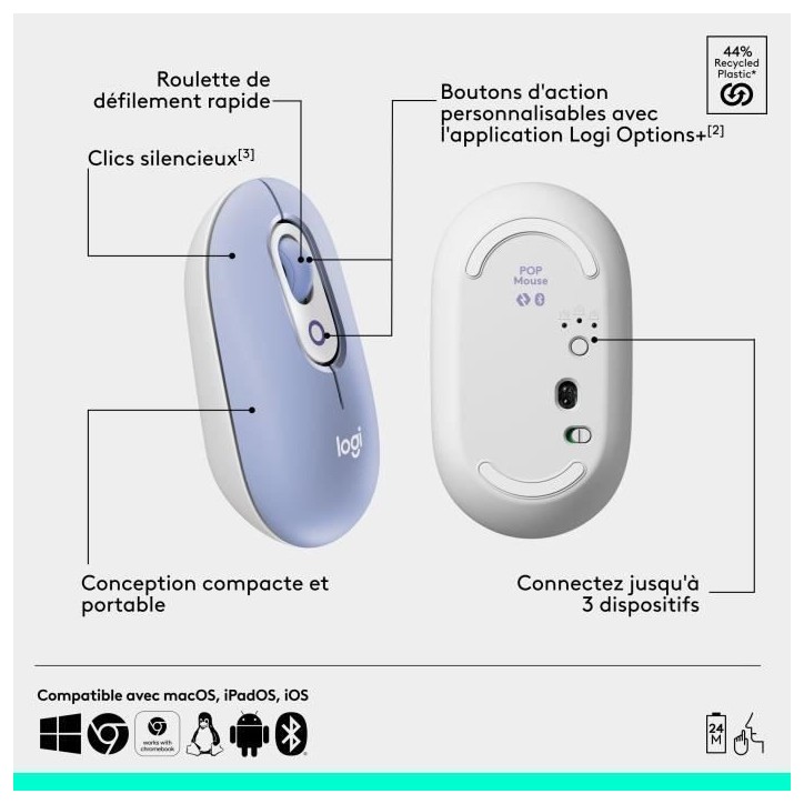 Souris - Sans fil - Logitech - Pop Mouse - Lilas Souris - Sans fil - Logitech - Pop Mouse - Lilas