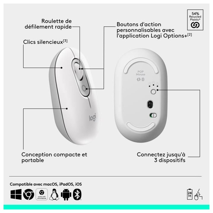 Souris - Sans fil - Logitech - Pop Mouse - Blanc cassé Souris - Sans fil - Logitech - Pop Mouse - Blanc cassé