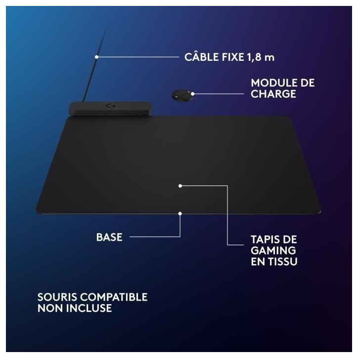 Tapis de souris gamer - Logitech G - Powerplay 2 - Systeme de charge sans fil - Noir Tapis de souris gamer - Logitech G - Powerplay 2 - Systeme de charge sans fil - Noir