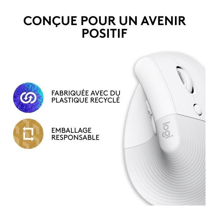 Souris - Sans Fil - Logitech - Lift Ergonomique Verticale - Blanc - Droitier - Pour Mac Souris - Sans Fil - Logitech - Lift Ergonomique Verticale - Blanc - Droitier - Pour Mac