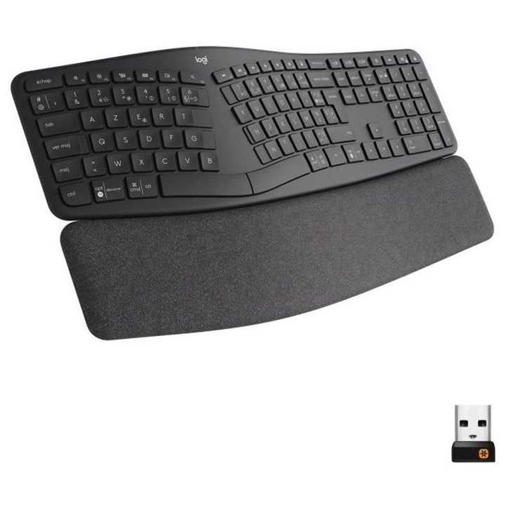 Clavier - Sans fil - Logitech - ERGO K860 - AZERTY - Ergonomique avec repose-poignets - Noir Clavier - Sans fil - Logitech - ERGO K860 - AZERTY - Ergonomique avec repose-poignets - Noir