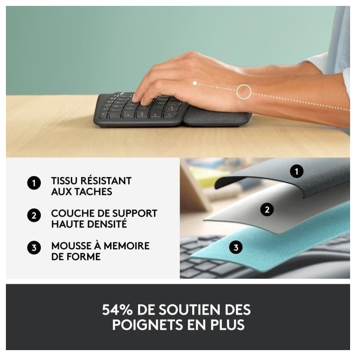 Clavier - Sans fil - Logitech - ERGO K860 - AZERTY - Ergonomique avec repose-poignets - Noir Clavier - Sans fil - Logitech - ERGO K860 - AZERTY - Ergonomique avec repose-poignets - Noir