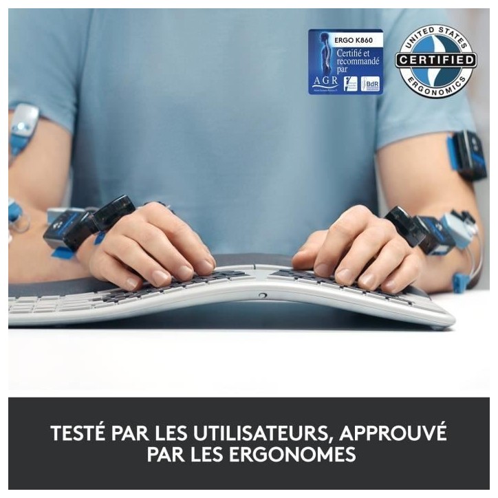 Clavier - Sans fil - Logitech - ERGO K860 - AZERTY - Ergonomique avec repose-poignets - Noir Clavier - Sans fil - Logitech - ERGO K860 - AZERTY - Ergonomique avec repose-poignets - Noir
