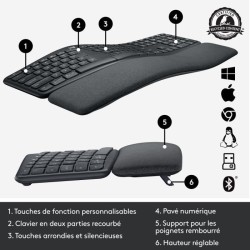 Clavier - Sans fil - Logitech - ERGO K860 - AZERTY - Ergonomique avec