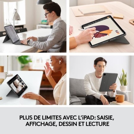 Etui clavier - Logitech - Combo Touch - AZERTY - Pour iPad Pro 12.9 new (5e génération) & iPad Air (5e génération) - Gris