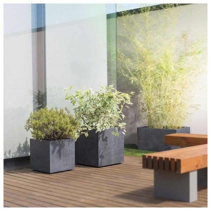 DEROMA Pot de fleurs Cube Millennium R - 39 x H39,1 cm - Anthracite - A réserve d'eau DEROMA Pot de fleurs Cube Millennium R - 39 x H39,1 cm - Anthracite - A réserve d'eau