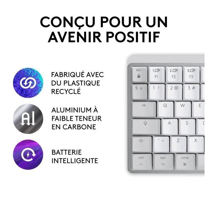 Clavier - Sans fi l- Logitech - MX Keys Mini - AZERTY - Rétroéclairé - Pour Mac compact - Gris clair