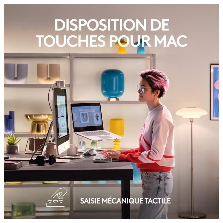 Clavier - Sans fil - Logitech - MX Mechanical Mini -AZERTY - Rétroéclairé - Pour Mac - Gris pâle Clavier - Sans fil - Logitech - MX Mechanical Mini -AZERTY - Rétroéclairé - Pour Mac - Gris pâle