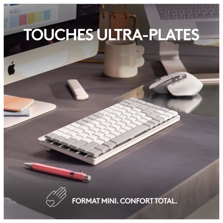 Clavier - Sans fil - Logitech - MX Mechanical Mini -AZERTY - Rétroéclairé - Pour Mac - Gris pâle Clavier - Sans fil - Logitech - MX Mechanical Mini -AZERTY - Rétroéclairé - Pour Mac - Gris pâle