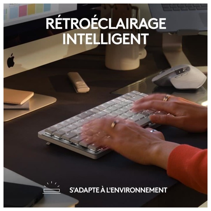 Clavier - Sans fil - Logitech - MX Mechanical Mini -AZERTY - Rétroéclairé - Pour Mac - Gris pâle Clavier - Sans fil - Logitech - MX Mechanical Mini -AZERTY - Rétroéclairé - Pour Mac - Gris pâle