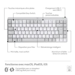 Clavier - Sans fil - Logitech - MX Mechanical Mini -AZERTY - Rétroéc