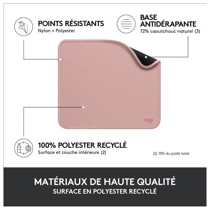 Tapis de souris - Logitech - Série Studio - Glissement facile - Rose