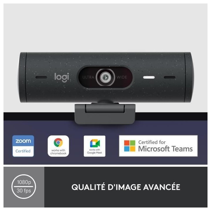 Webcam - Full HD 1080p - Logitech - Brio 500 - Microphone intégré - Graphite Webcam - Full HD 1080p - Logitech - Brio 500 - Microphone intégré - Graphite