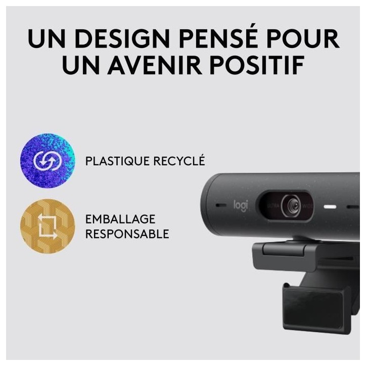 Webcam - Full HD 1080p - Logitech - Brio 500 - Microphone intégré - Graphite Webcam - Full HD 1080p - Logitech - Brio 500 - Microphone intégré - Graphite