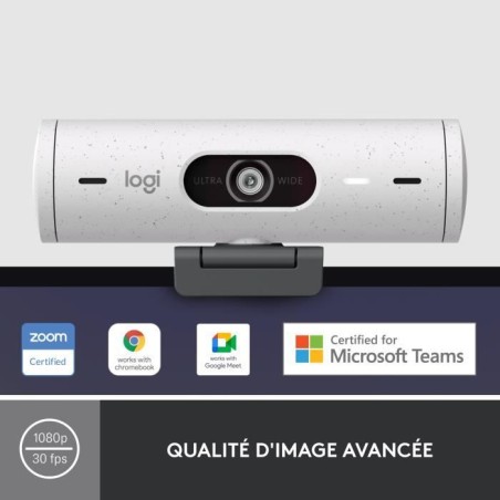 Webcam - Full HD 1080p - Logitech - Brio 500 - Microphone intégré - Blanc