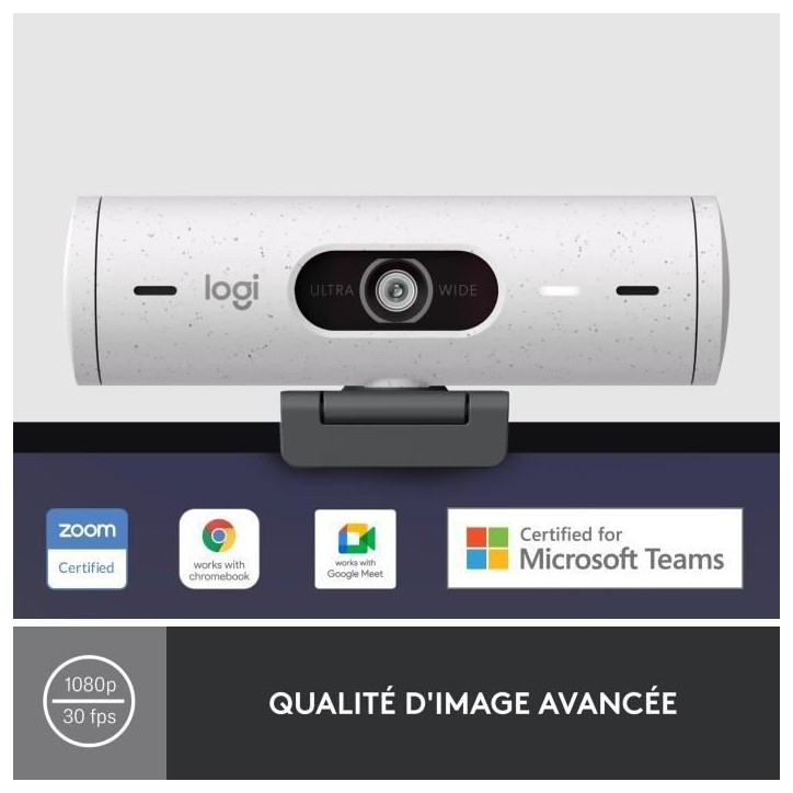 Webcam - Full HD 1080p - Logitech - Brio 500 - Microphone intégré - Blanc