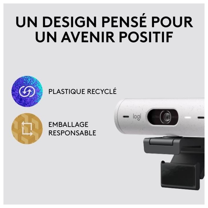 Webcam - Full HD 1080p - Logitech - Brio 500 - Microphone intégré - Blanc