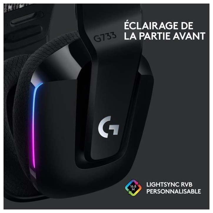 Casque gamer - Sans fil - Logitech G - G733 Lightspeed - PS5, PS4, PC, MAC - Noir Casque gamer - Sans fil - Logitech G - G733 Lightspeed - PS5, PS4, PC, MAC - Noir