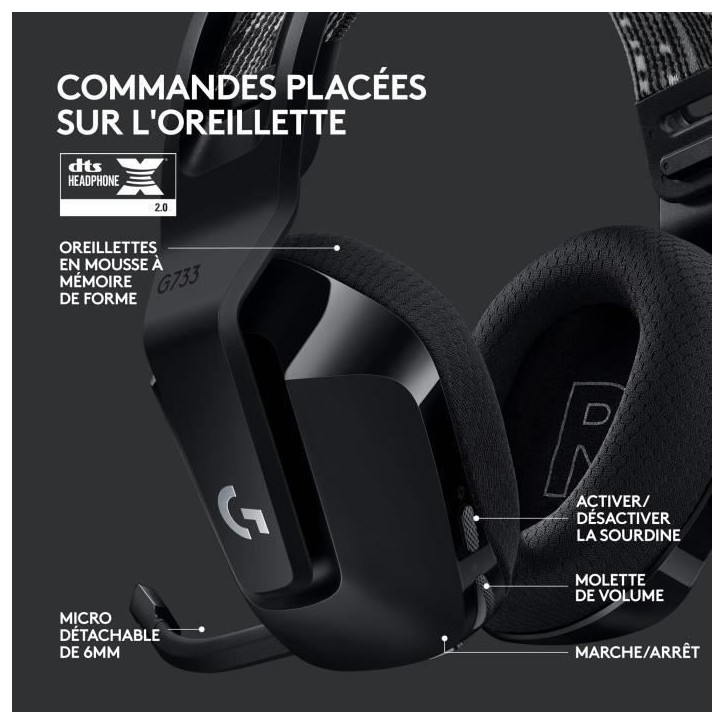 Casque gamer - Sans fil - Logitech G - G733 Lightspeed - PS5, PS4, PC, MAC - Noir Casque gamer - Sans fil - Logitech G - G733 Lightspeed - PS5, PS4, PC, MAC - Noir