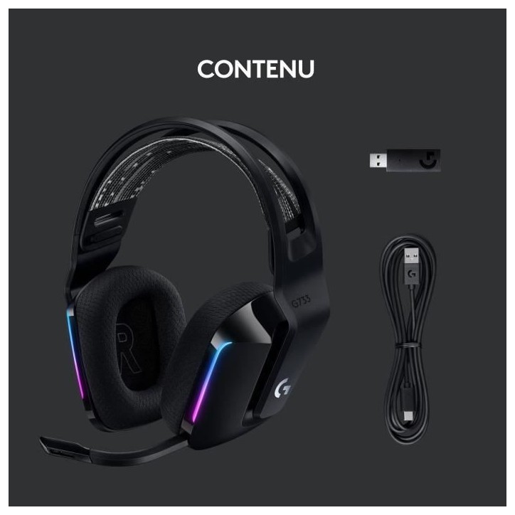 Casque gamer - Sans fil - Logitech G - G733 Lightspeed - PS5, PS4, PC, MAC - Noir Casque gamer - Sans fil - Logitech G - G733 Lightspeed - PS5, PS4, PC, MAC - Noir