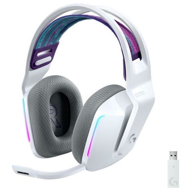 Casque gamer - Sans fil - Logitech G - G733 Lightspeed - PS5, PS4, PC, MAC - Blanc