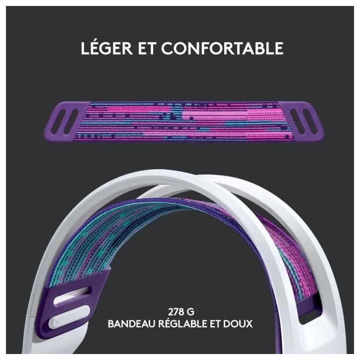 Casque gamer - Sans fil - Logitech G - G733 Lightspeed - PS5, PS4, PC, MAC - Blanc