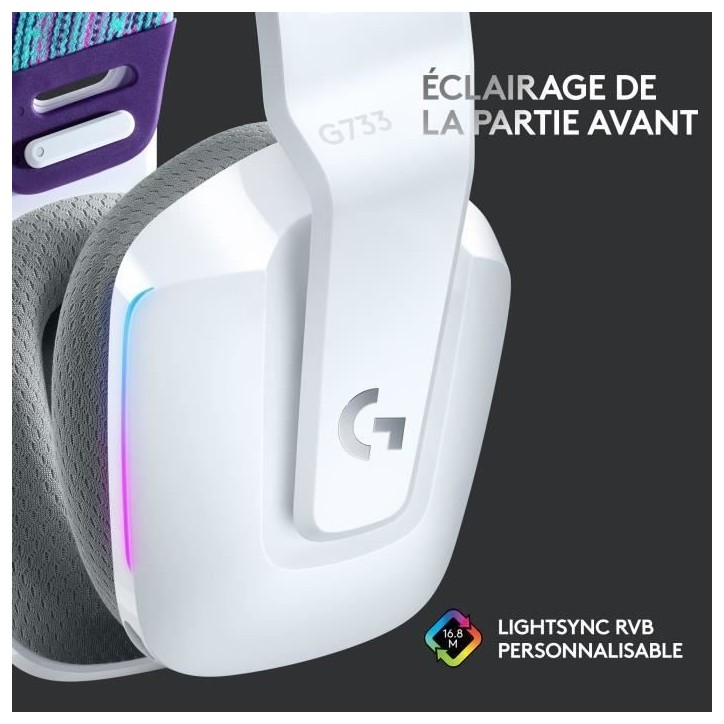 Casque gamer - Sans fil - Logitech G - G733 Lightspeed - PS5, PS4, PC, MAC - Blanc