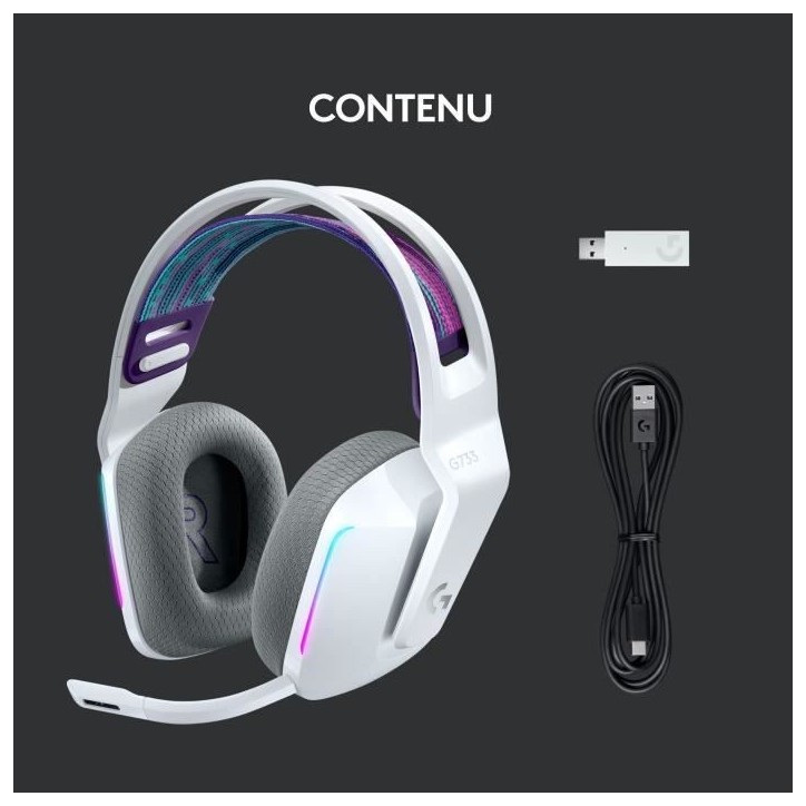 Casque gamer - Sans fil - Logitech G - G733 Lightspeed - PS5, PS4, PC, MAC - Blanc