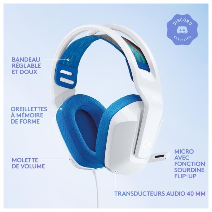 Casque gamer - Filaire - Logitech G - G335 - PS5, PS4, Xbox, Switch, PC - Blanc Casque gamer - Filaire - Logitech G - G335 - PS5, PS4, Xbox, Switch, PC - Blanc
