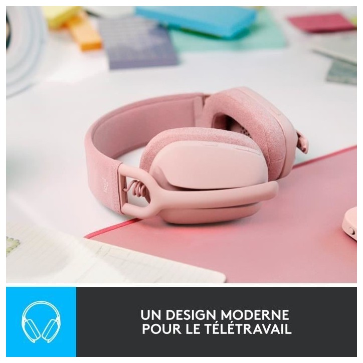 Casque - Sans fil - Logitech - Zone Vibe 100 - Bluetooth - Anti-parasite - Rose Casque - Sans fil - Logitech - Zone Vibe 100 - Bluetooth - Anti-parasite - Rose