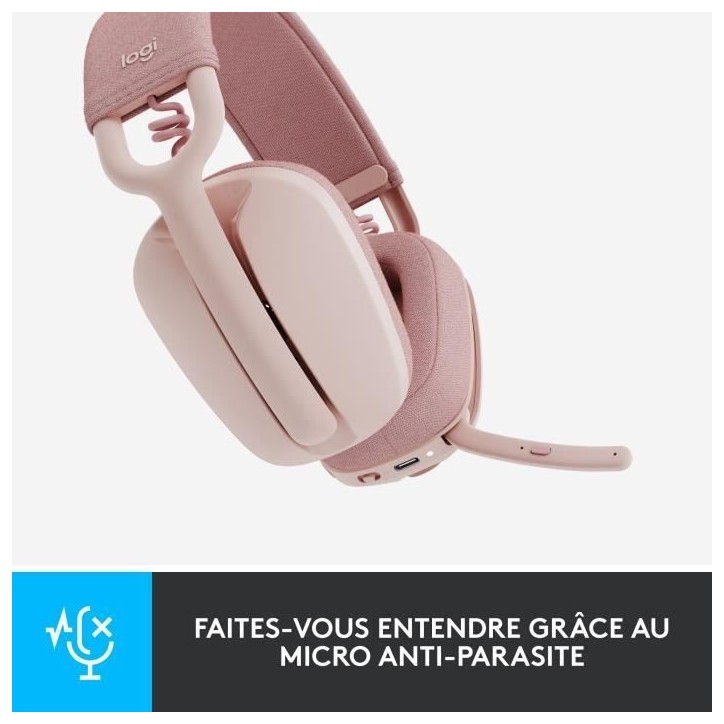 Casque - Sans fil - Logitech - Zone Vibe 100 - Bluetooth - Anti-parasite - Rose Casque - Sans fil - Logitech - Zone Vibe 100 - Bluetooth - Anti-parasite - Rose
