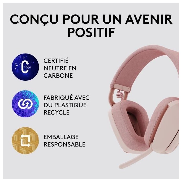 Casque - Sans fil - Logitech - Zone Vibe 100 - Bluetooth - Anti-parasite - Rose Casque - Sans fil - Logitech - Zone Vibe 100 - Bluetooth - Anti-parasite - Rose