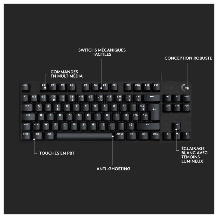 Clavier gamer - Filaire - Logitech G - G413 TKL SE - AZERTY - Rétroéclairé - Noir Clavier gamer - Filaire - Logitech G - G413 TKL SE - AZERTY - Rétroéclairé - Noir