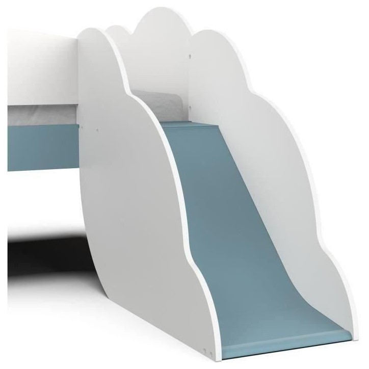 DEMEYERE Lit toboggan - 90 x 200 cm - Sommier a lattes - 2 Tirroirs - Décor blanc et bleu orage DEMEYERE Lit toboggan - 90 x 200 cm - Sommier a lattes - 2 Tirroirs - Décor blanc et bleu orage