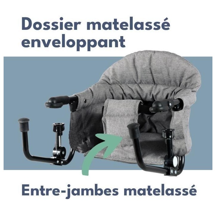 Siege de table réhausseur LOOPING - Dossier Confort - Déhoussable et Lavable Machine - Fixation Multi-points