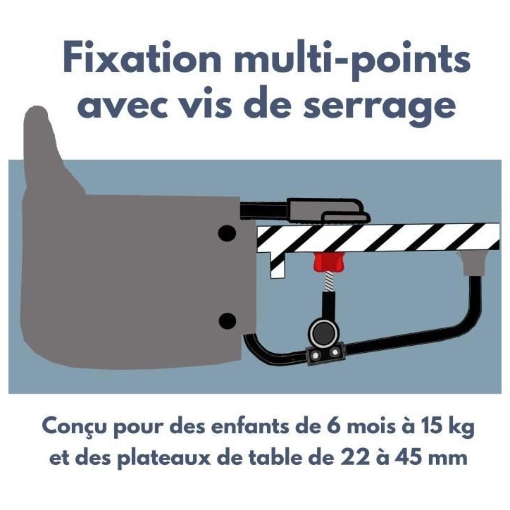 Siege de table réhausseur LOOPING - Dossier Confort - Déhoussable et Lavable Machine - Fixation Multi-points