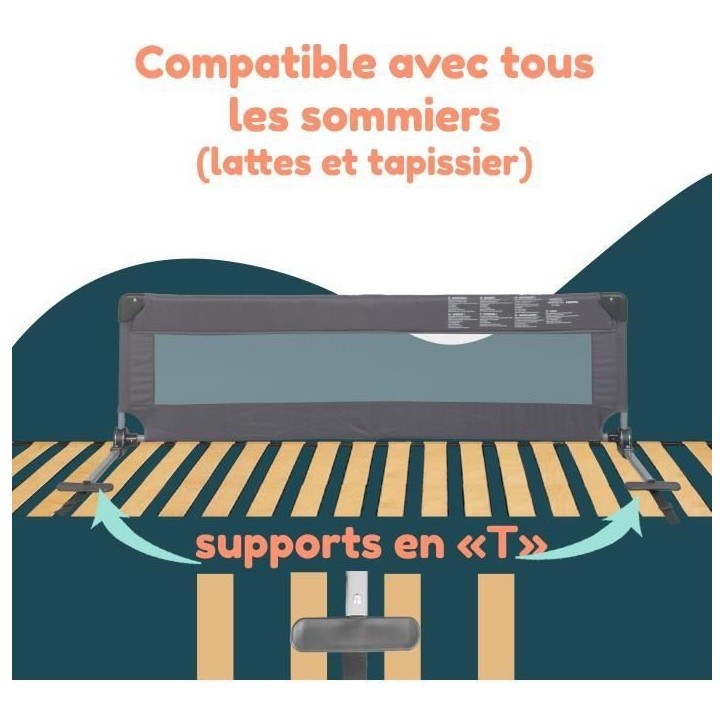 Barriere de lit - LOOPING - BL5003G - Rabattable - Gris