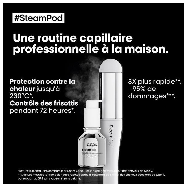 SteamPod 4 - Lisseur boucleur vapeur professionnel - L'OREAL PROFESSIONNEL - 3 Températures - Outil + Soin Lissant Concentré