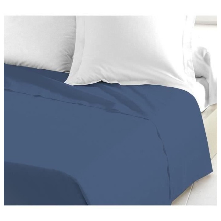 LOVELY HOME Drap plat - 240 x 300 cm - 100% coton - Bleu