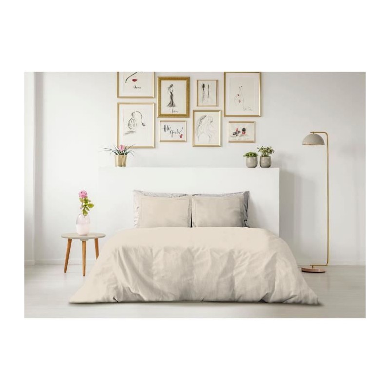 PARURE DE COUETTE LOVELY HOME - 240x260 cm - 100% COTON - BEIGE CREME PARURE DE COUETTE LOVELY HOME - 240x260 cm - 100% COTON - BEIGE CREME